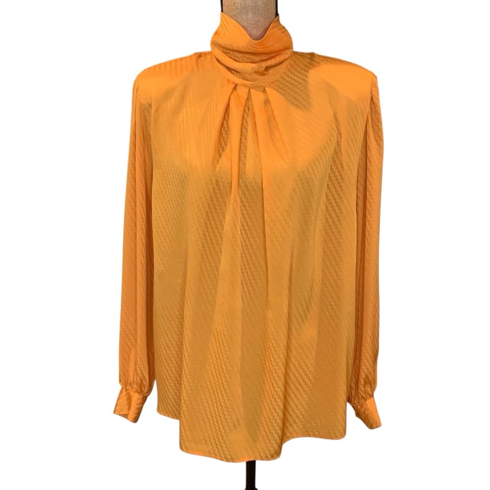 Vintage Orange Pleated Long Sleeve Blouse